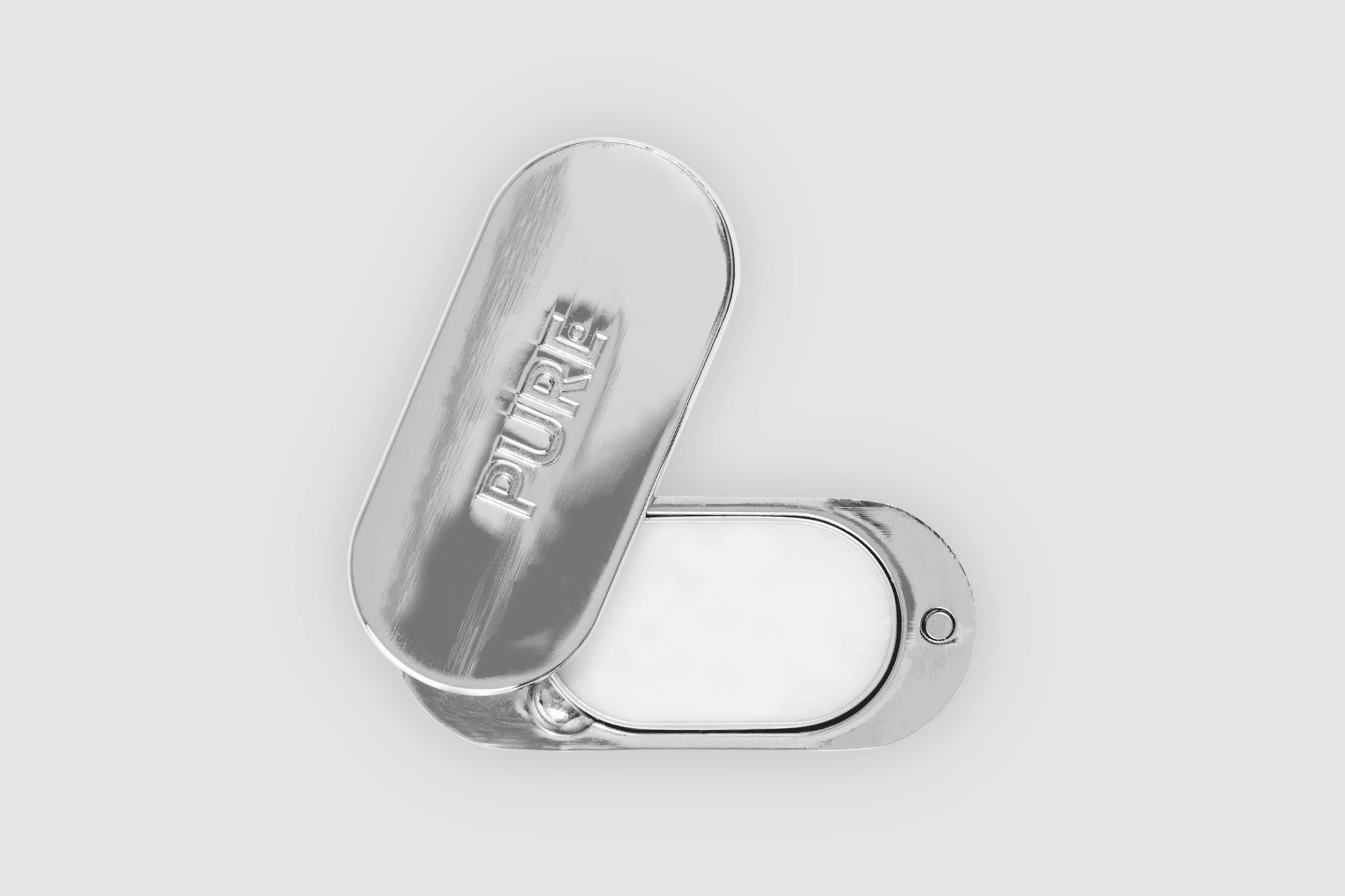 Silver pure solid perfume box from above and opened